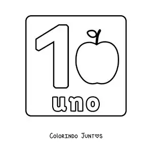 Desenho para colorir da ficha do número 1 grande para crianças