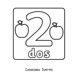 Desenho para colorir da ficha do número 2 grande para crianças