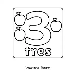 Desenho para colorir da ficha do número 3 grande para crianças