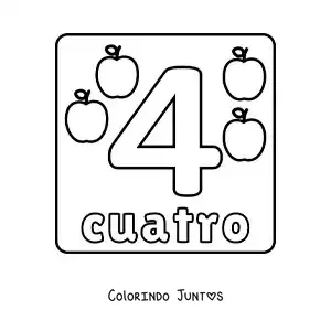 Desenho para colorir da ficha do número 4 grande para crianças