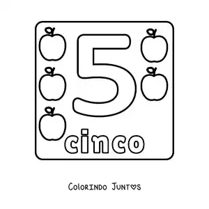 Desenho para colorir da ficha do número 5 grande para crianças