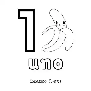 Desenho para colorir do cartão do número 1 para aprender a contar com frutas