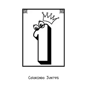 Desenho para colorir da ficha do número 1 animado para aprender a contar
