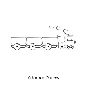 Desenho para colorir de um trem a vapor com tres vagoes