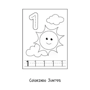 Desenho para colorir de atividade para traçar o número 1 e contar com desenhos animados