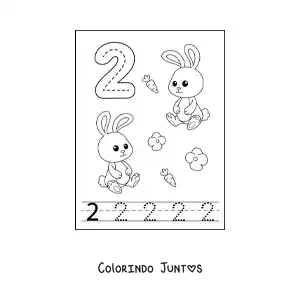 Desenho para colorir de atividade para traçar o número 2 e contar com desenhos animados