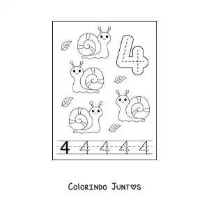 Desenho para colorir de atividade para traçar o número 4 e contar com desenhos animados