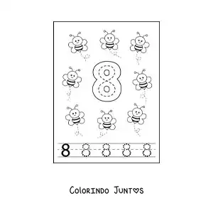 Desenho para colorir de atividade para traçar o número 8 e contar com desenhos animados
