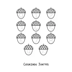 Desenho para colorir de atividade para traçar os números de 1 a 10 com bolotas