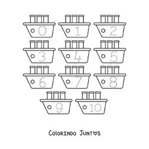 Desenho para colorir de atividade para traçar os números de 1 a 10 com barcos