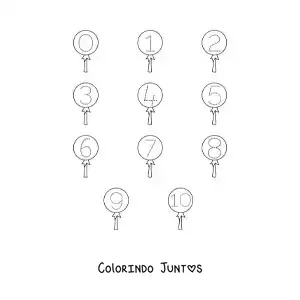 Desenho para colorir de atividade para traçar os números de 1 a 10 com doces
