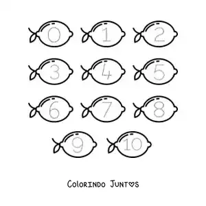 Desenho para colorir de atividade para traçar os números de 1 a 10 com limões