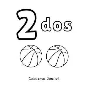Desenho para colorir de ficha do número 2 para aprender a contar com desenhos divertidos