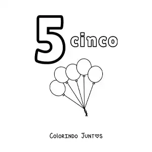 Desenho para colorir de ficha do número 5 para aprender a contar com desenhos divertidos