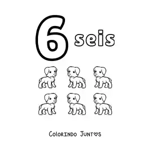 Desenho para colorir de ficha do número 6 para aprender a contar com desenhos divertidos