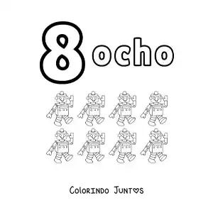 Desenho para colorir de ficha do número 8 para aprender a contar com desenhos divertidos