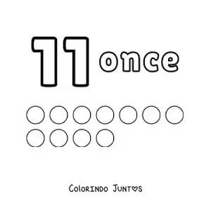 Desenho para colorir de ficha do número 11 para aprender a contar com desenhos divertidos