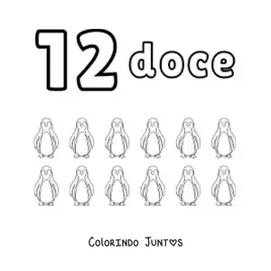 Desenho para colorir de ficha do número 12 para aprender a contar com desenhos divertidos