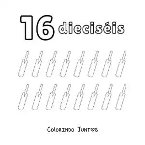 Desenho para colorir de ficha do número 16 para aprender a contar com desenhos divertidos