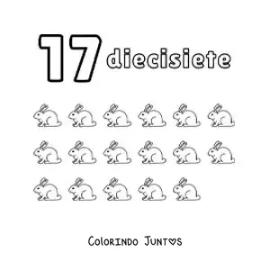 Desenho para colorir de ficha do número 17 para aprender a contar com desenhos divertidos