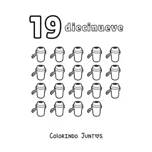 Desenho para colorir de ficha do número 19 para aprender a contar com desenhos divertidos