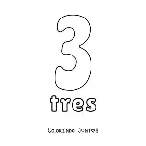 Desenho para colorir de ficha do número 3 para aprender os números naturais