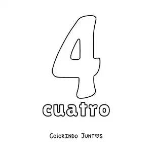 Desenho para colorir de ficha do número 4 para aprender os números naturais