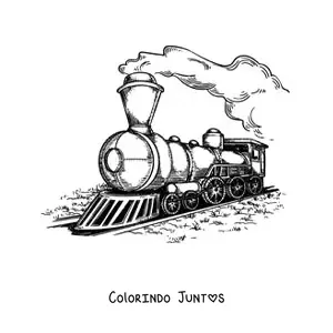 Desenho para colorir de uma locomotiva antiga em movimento