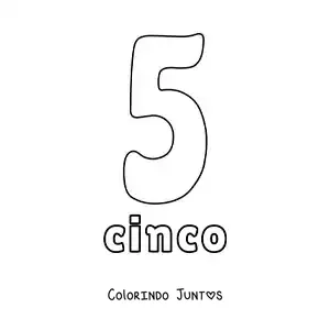 Desenho para colorir de ficha do número 5 para aprender os números naturais