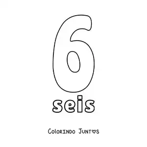 Desenho para colorir de ficha do número 6 para aprender os números naturais