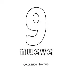 Desenho para colorir de ficha do número 9 para aprender os números naturais