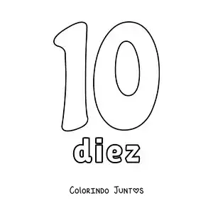 Desenho para colorir de ficha do número 10 para aprender os números naturais