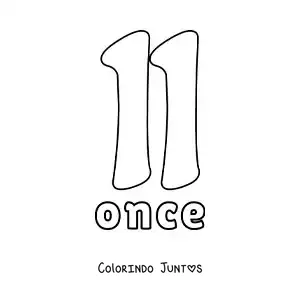 Desenho para colorir de ficha do número 11 para aprender os números naturais