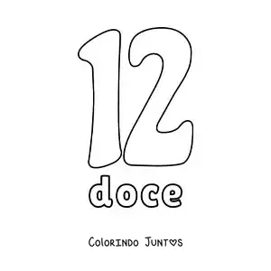 Desenho para colorir de ficha do número 12 para aprender os números naturais