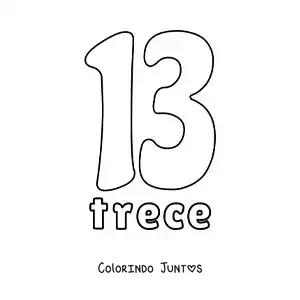Desenho para colorir de ficha do número 13 para aprender os números naturais
