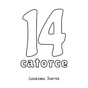 Desenho para colorir de ficha do número 14 para aprender os números naturais