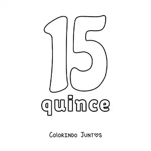 Desenho para colorir de ficha do número 15 para aprender os números naturais