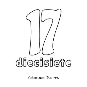 Desenho para colorir de ficha do número 17 para aprender os números naturais