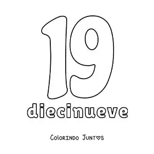 Desenho para colorir de ficha do número 19 para aprender os números naturais