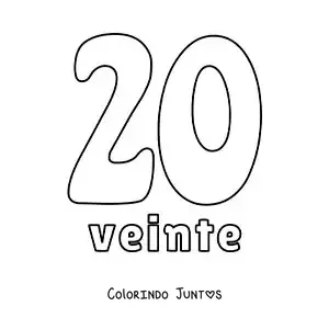 Desenho para colorir de ficha do número 20 para aprender os números naturais
