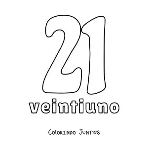 Desenho para colorir de ficha do número 21 para aprender os números naturais