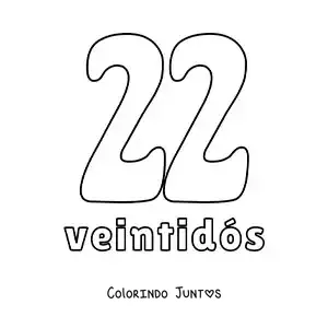 Desenho para colorir de ficha do número 22 para aprender os números naturais
