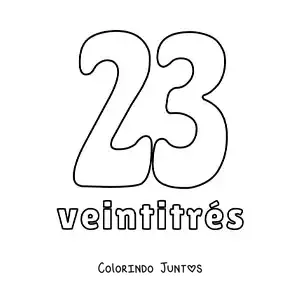 Desenho para colorir de ficha do número 23 para aprender os números naturais