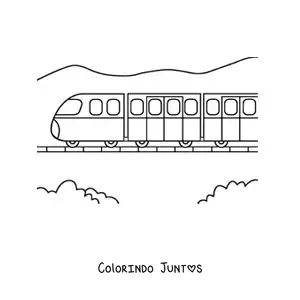Desenho para colorir de um trem-bala sobre trilhos