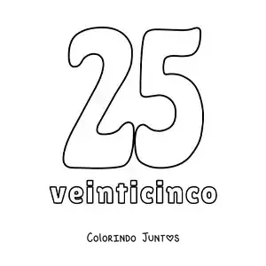 Desenho para colorir de ficha do número 25 para aprender os números naturais