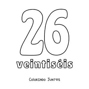 Desenho para colorir de ficha do número 26 para aprender os números naturais
