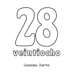 Desenho para colorir de ficha do número 28 para aprender os números naturais