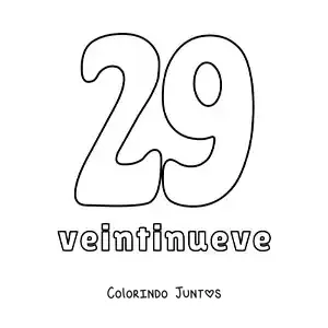 Desenho para colorir de ficha do número 29 para aprender os números naturais