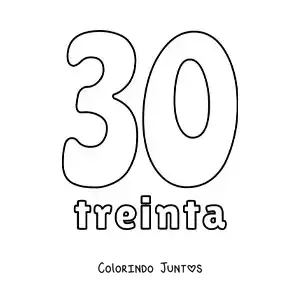 Desenho para colorir de ficha do número 30 para aprender os números naturais