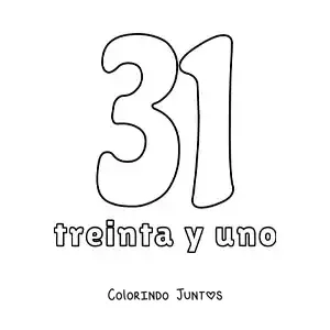 Desenho para colorir de ficha do número 31 para aprender os números naturais